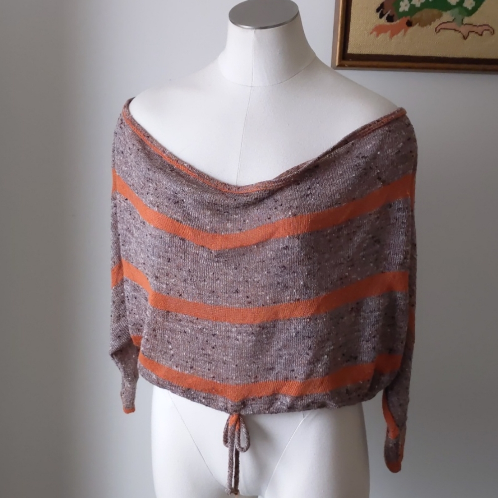 Orange grey speckled wide neck top